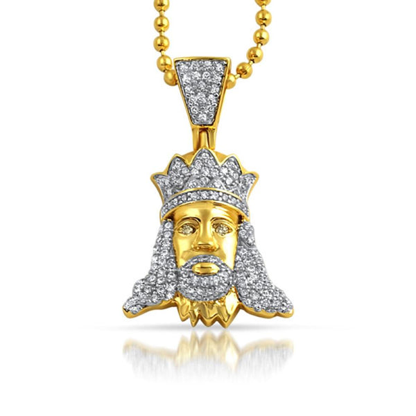 Jesus with Crown Hip Hop CZ Gold Pendant