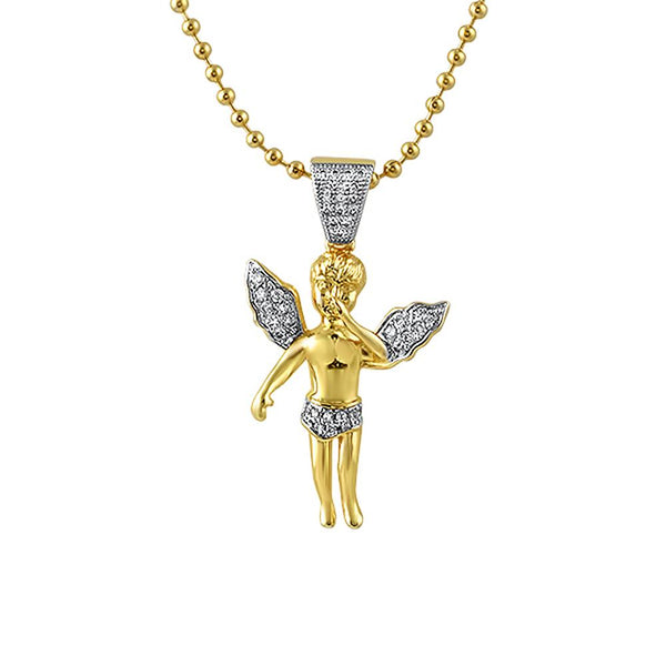Gold Angel Micro Iced Out Gold Pendant