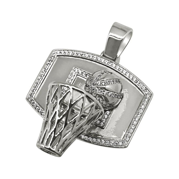 Basketball Rim CZ Bling Bling Rhodium Pendant