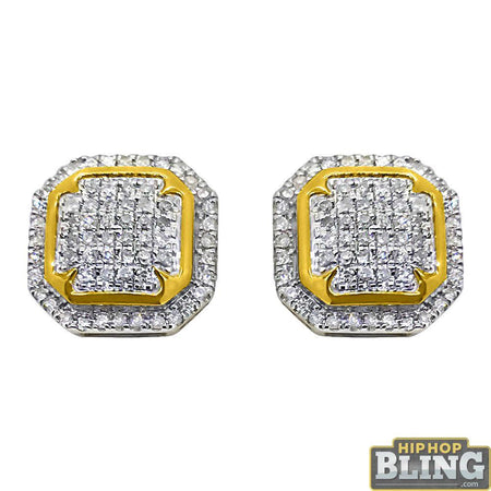 Rose Gold 3D Square CZ Iced Out Earrings