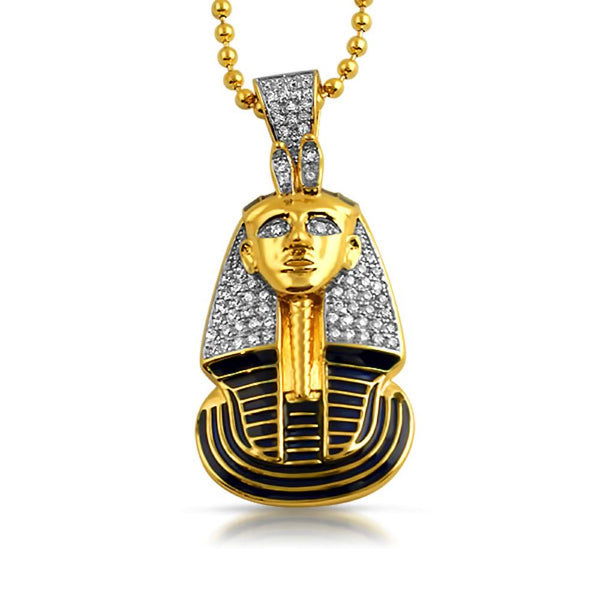 Gold Egyptian Pharaoh Detailed CZ Bling Bling Pendant