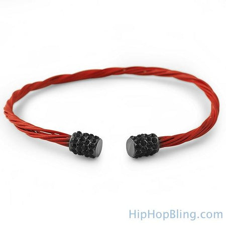 Black Leather Cuban Bling Bling Bracelet