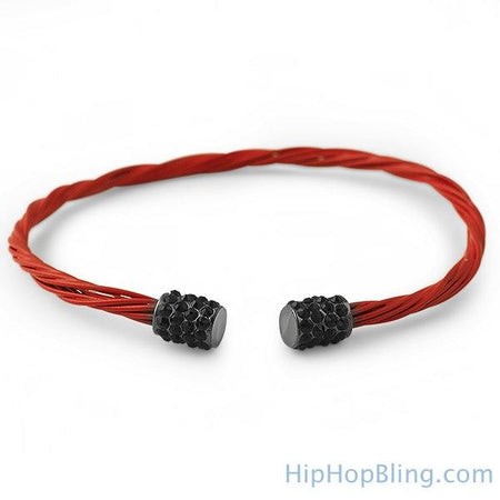 Red 10mm Bling High End Disco Ball Bracelet Black Rope