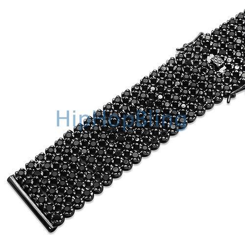 Custom Black 6 Row CZ Iced Out Watch Band