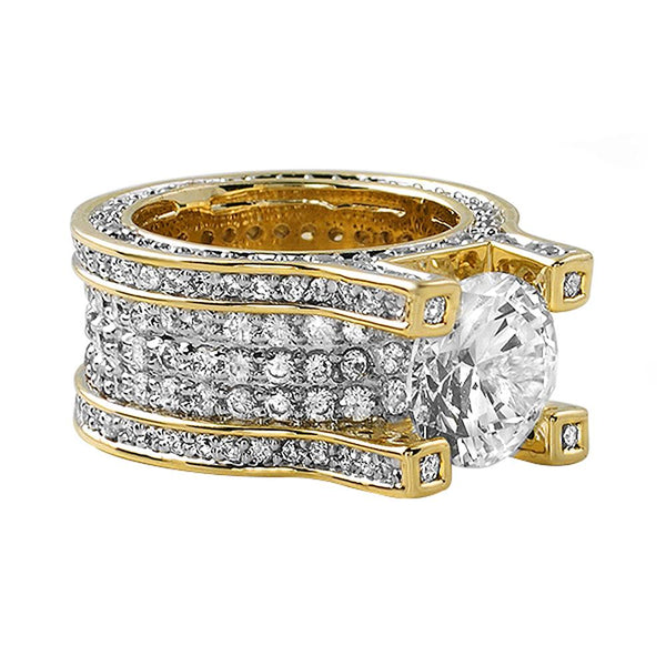 Gold Baller Solitaire Eternity Iced Out Ring