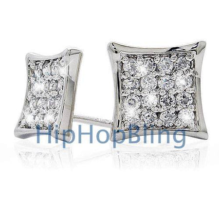 Large Box Black CZ Micro Pave Bling Earrings .925 Silver