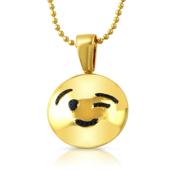 Emoji Wink Face CZ Gold Bling Bling Pendant