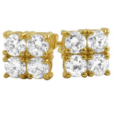 4 Stone Box Gold CZ Diamond Bling Bling Earrings