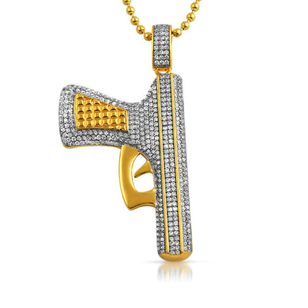 Quad Bling Gold Cross Pendant & Chain Small