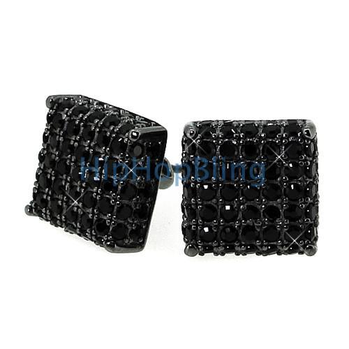 Black CZ Custom 3D Cube Bling Earrings .925 Silver