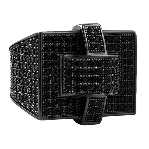 Cross Iced Out Black CZ Bling Bling Ring