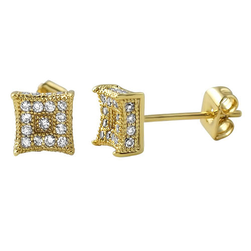 3D Box Kite S Gold Micro Pave CZ Earrings