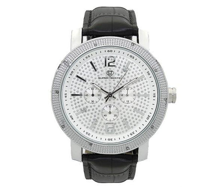 6 Row Bling Bling Techno Pave Watch Black Bullet Band