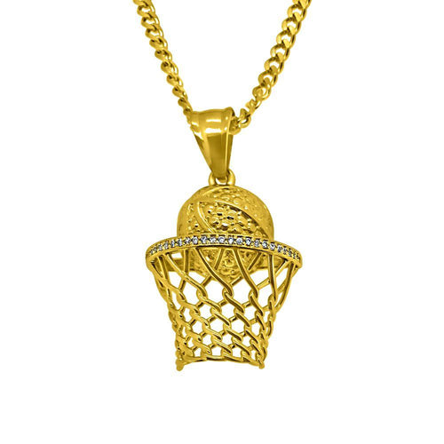 Gold Micro Basketball Hoop Hip Hop Pendant