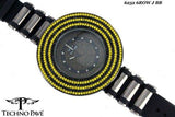 6 Row Bling Bling Black & Yellow Custom Watch