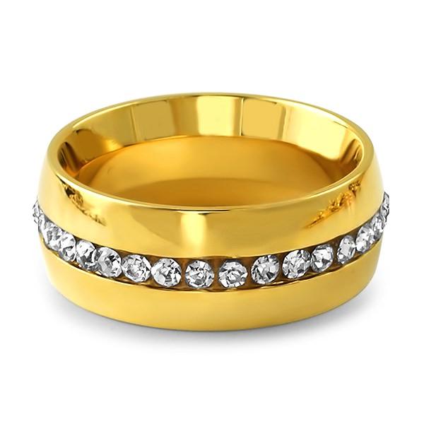 Gold Single Row Iced Out Stainless Steel Ring