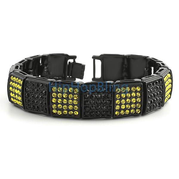 Black and Yellow Ice Cubes Bling Black Bracelet