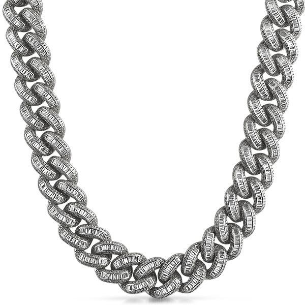 .925 Sterling Silver CZ Baguette Micro Pave Chain