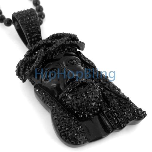 3D Kanye West Style Black on Black Jesus Piece & Chain