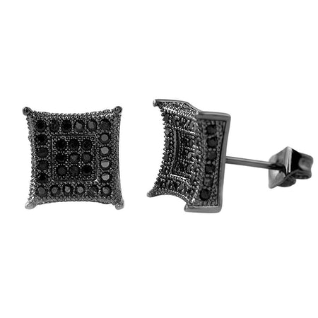 Large 3D Box Black CZ Iced Out Earrings