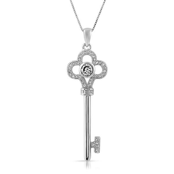 Clover Key .925 Sterling Silver Pendant CZ