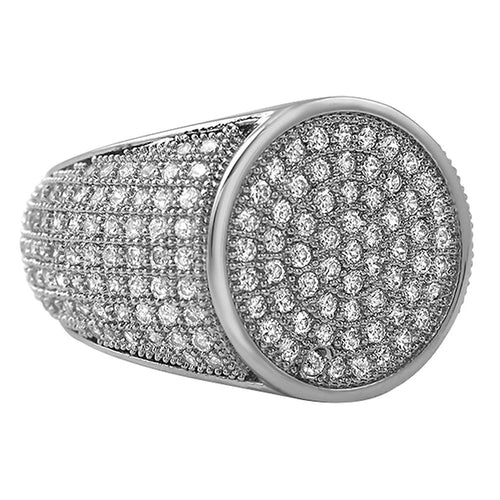 Round Rhodium CZ Micro Pave Bling Ring