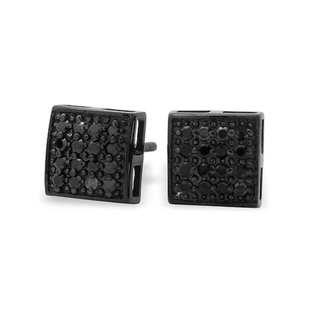 3D Bezel Cube White CZ Black .925 Silver Hip Hop Earrings