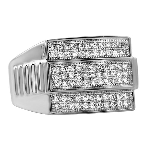 Rhodium Ribbed CZ Bling Bling Ring