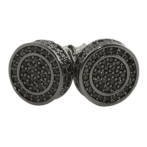 Black Large 3D Circle CZ Micro Pave Iced Earrings