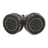 Black Large 3D Circle CZ Micro Pave Iced Earrings