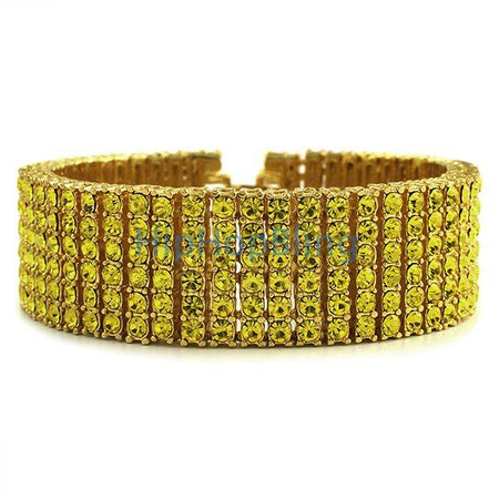 Rick Ross Style All Canary Iced Out 12 Row Gold Bracelet