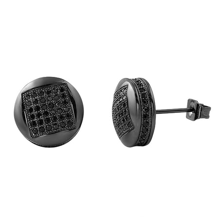 Puffed Box Medium Black CZ Micro Pave Earrings .925 Silver