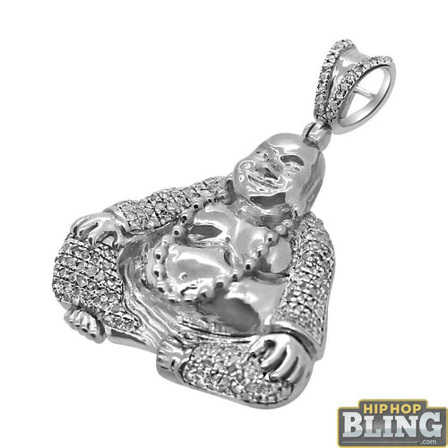 .925 Silver Sitting Buddha .38cttw Diamond Pendant