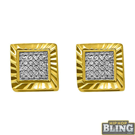 Princess Cut Square Cluster Gold CZ Hip Hop Earrings