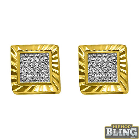 3D Cube CZ Gold Micro Pave Iced Out Earrings