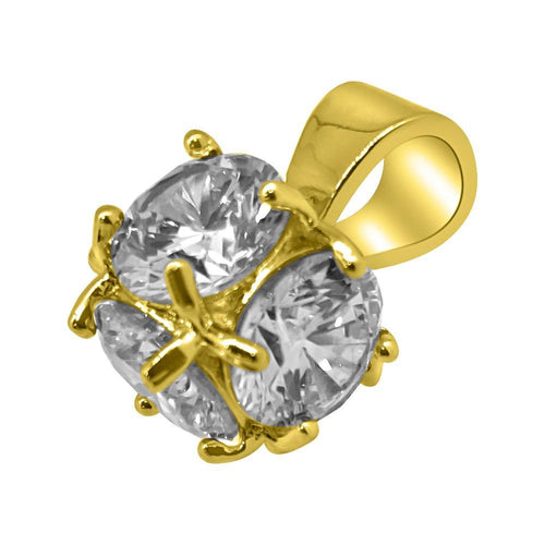 .925 Silver 3D CZ Diamond Gold Bling Bling Solitaire Pendant
