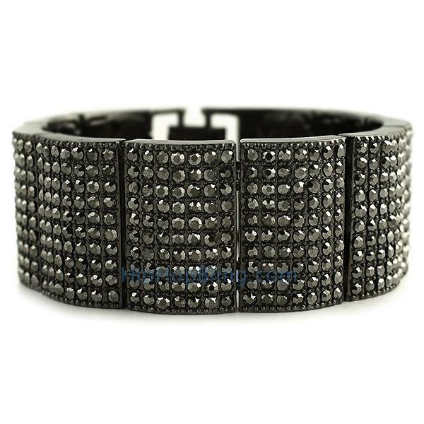 Black Ice Bump Wide Bling Bling Bracelet