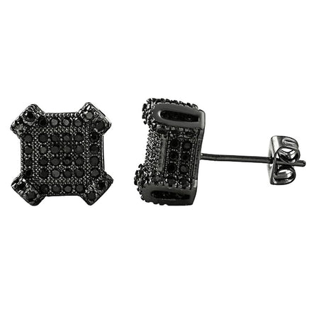 3D Domed Hexagon Black CZ Hip Hop Earrings