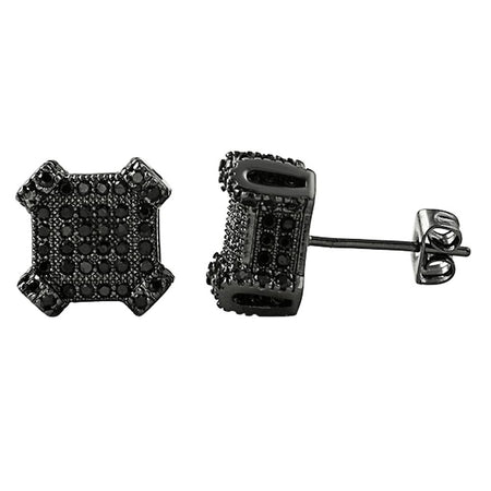 Black CZ Diamond Square Stud Earrings Black