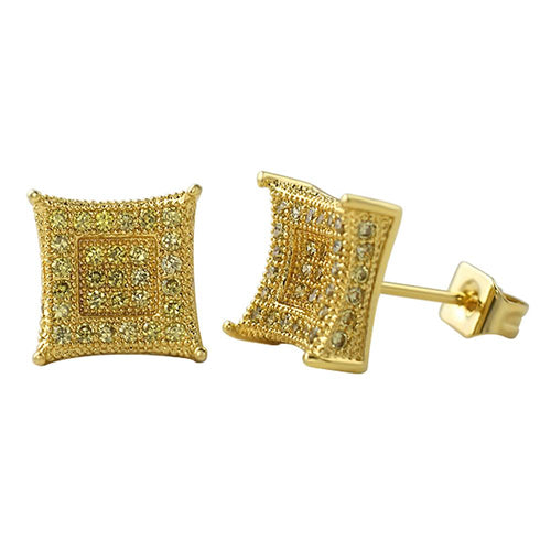 3D Box Kite L Lemonade CZ Micro Pave Earrings