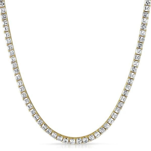 Asscher 4MM 1 Row CZ Gold Tennis Chain