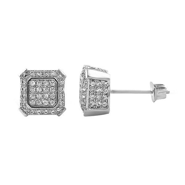 Ballers Hip Hop Rhodium CZ Bling Earrings