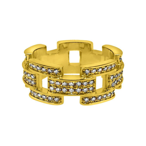 .925 Silver Prez Link Eternity Band Gold CZ Bling Ring
