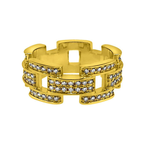 .925 Silver Prez Link Eternity Band Gold CZ Bling Ring