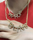Mini Block Initial CZ Letters - .925 Sterling Silver - 18K Yellow Gold
