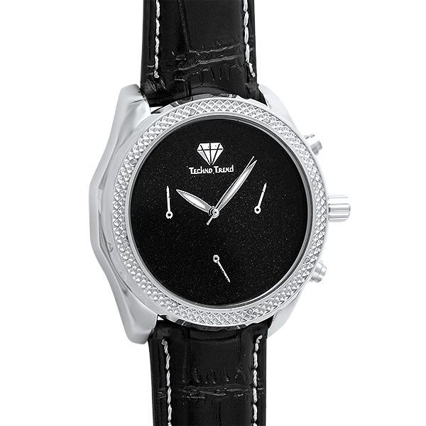 Silver Watch Black Dial & Band .08cttw Diamonds