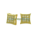 Small Puffed Kite Gold Vermeil CZ Micro Pave Earrings .925 Silver