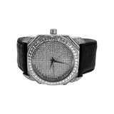 Bold Baguette Bling Bling Silver Watch Black Band