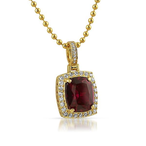 .925 Sterling Silver Rick Ross Style Lab Ruby Pendant