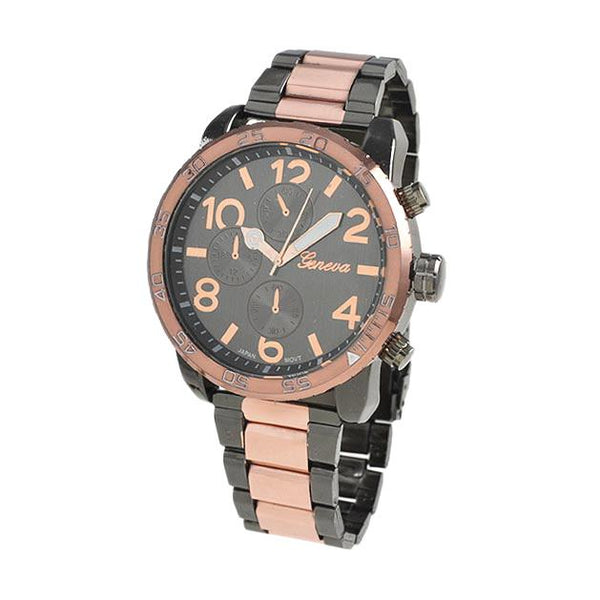 Clean Rose Gold and Black Metal Band Watch